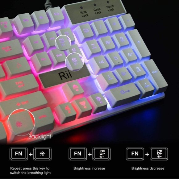 Rii RK100+ White Gaming Multicolor Keyboard USB - Picture 2 of 7